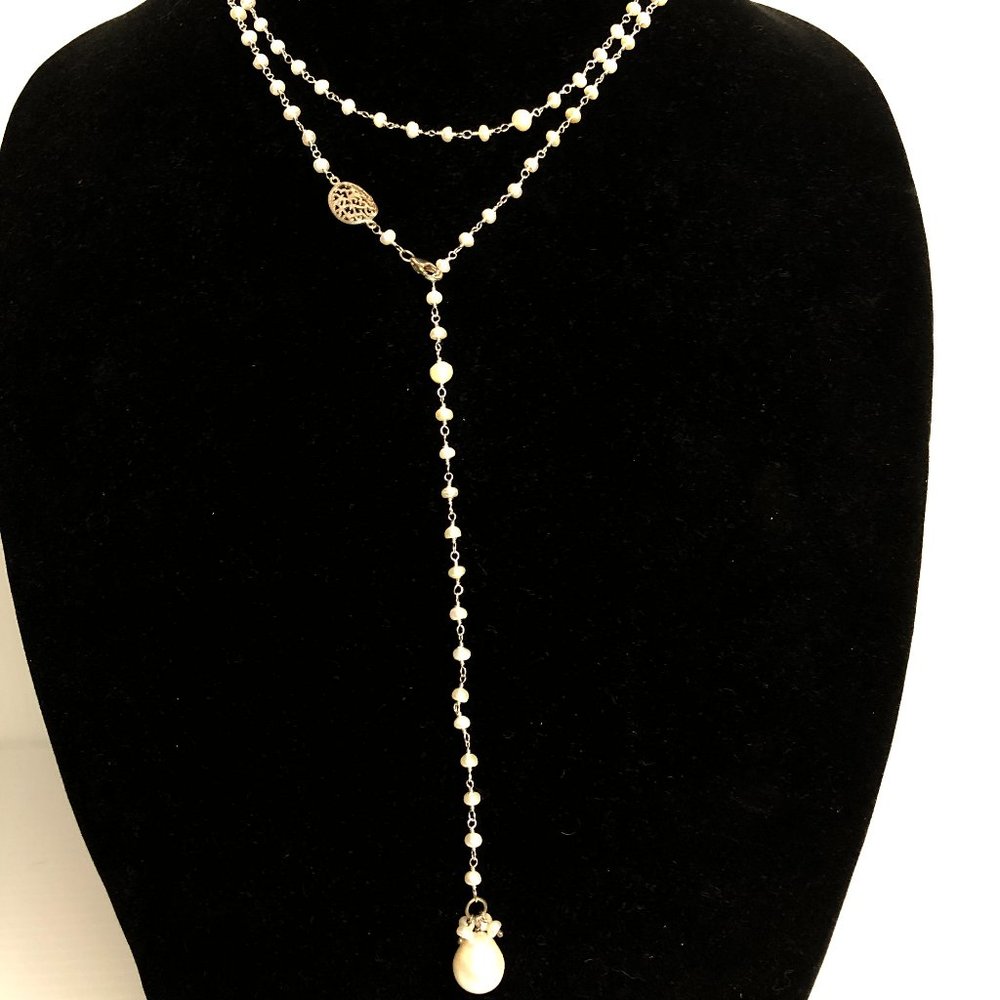White Freshwater Cultured pearl "Y" drop necklace